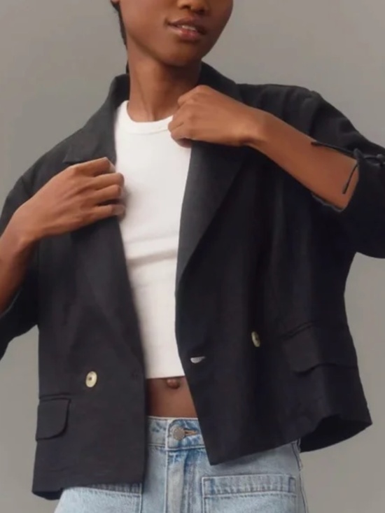 Anthropologie DOLAN Linen Blazer Black Size Small - Picture 2 of 8